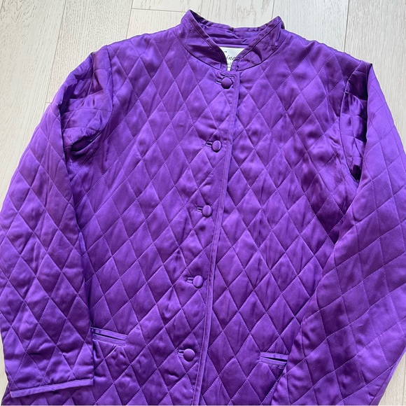 Vintage 90s Linea Dell’Olio 100% PURE SILK Quilted Mandarin Collar Puffer Jacket - Picture 2 of 15